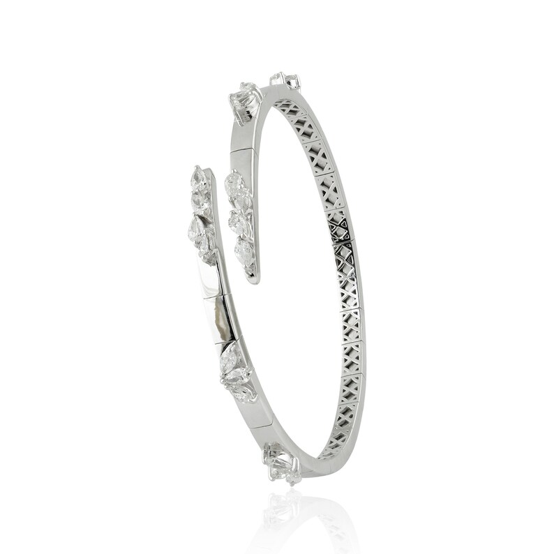 Natural Diamond Bracelet For Women, 18k White Gold Wedding Jewelry For Bride, Bangle Bracelet For Engagement Gift